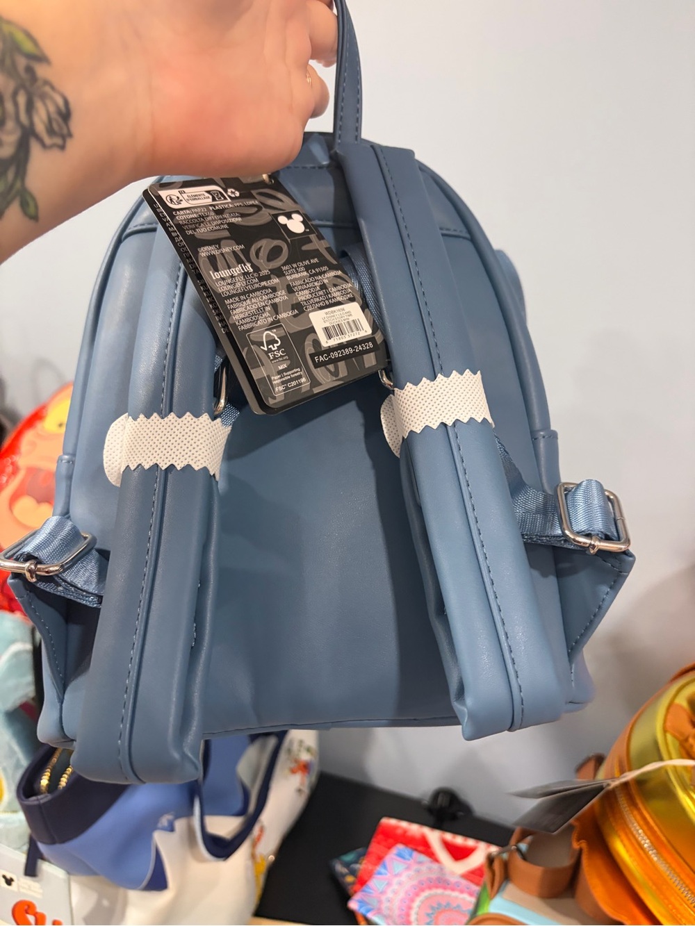 Loungefly Stitch Reading Mini Backpack in Blue with Purple Book and Pink Ears - Picture 2 of 5